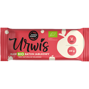 Bezglutenowy wegański baton Urwis jabłkowy bio 40g Zmiany